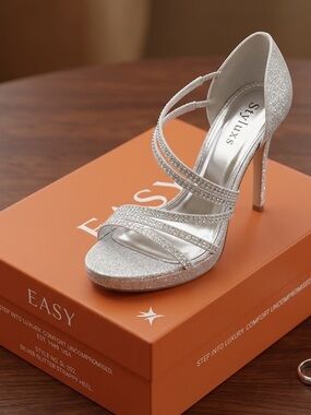 STYLUS Glittering Silver Strappy Heels